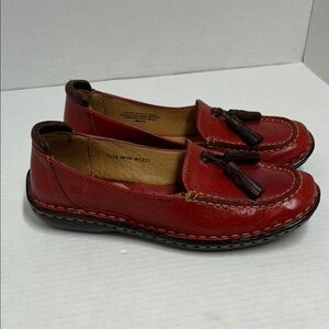 Born size 7 Red Leather Loafers with Tassels